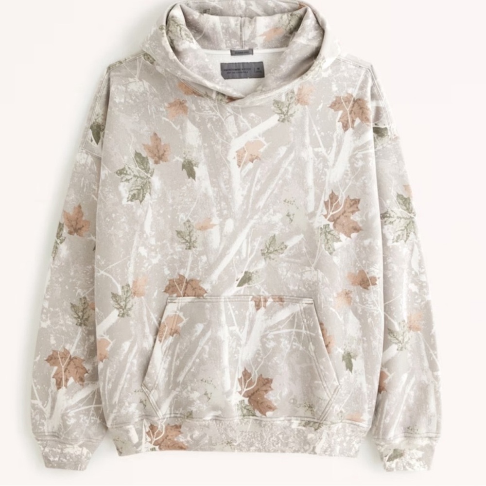 New abercrombie Essiential popover hoodie camo light! Size Large Long!